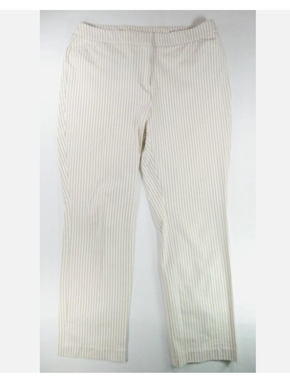 Chico's Bi-Stretch Striped Straight Leg Chino Pants 10S 1.5 M Excellent Beige